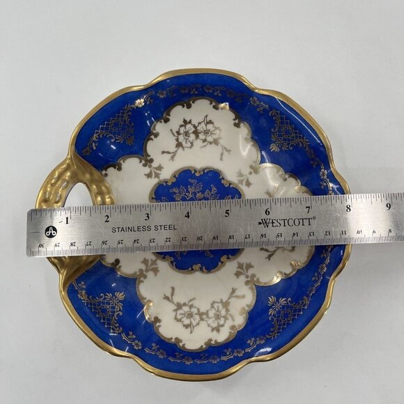 Oscar Schlegelmilch Gold Cobalt Handled Vintage Floral Porcelain Dish Plate - Picture 7 of 11